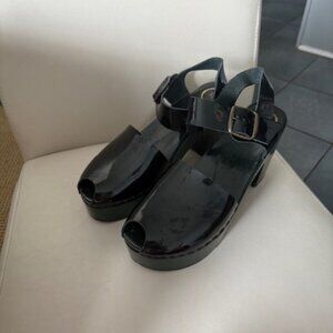 No. 6 Clogs,  41 Black Patent Leather , 4 inch platform, comfortable